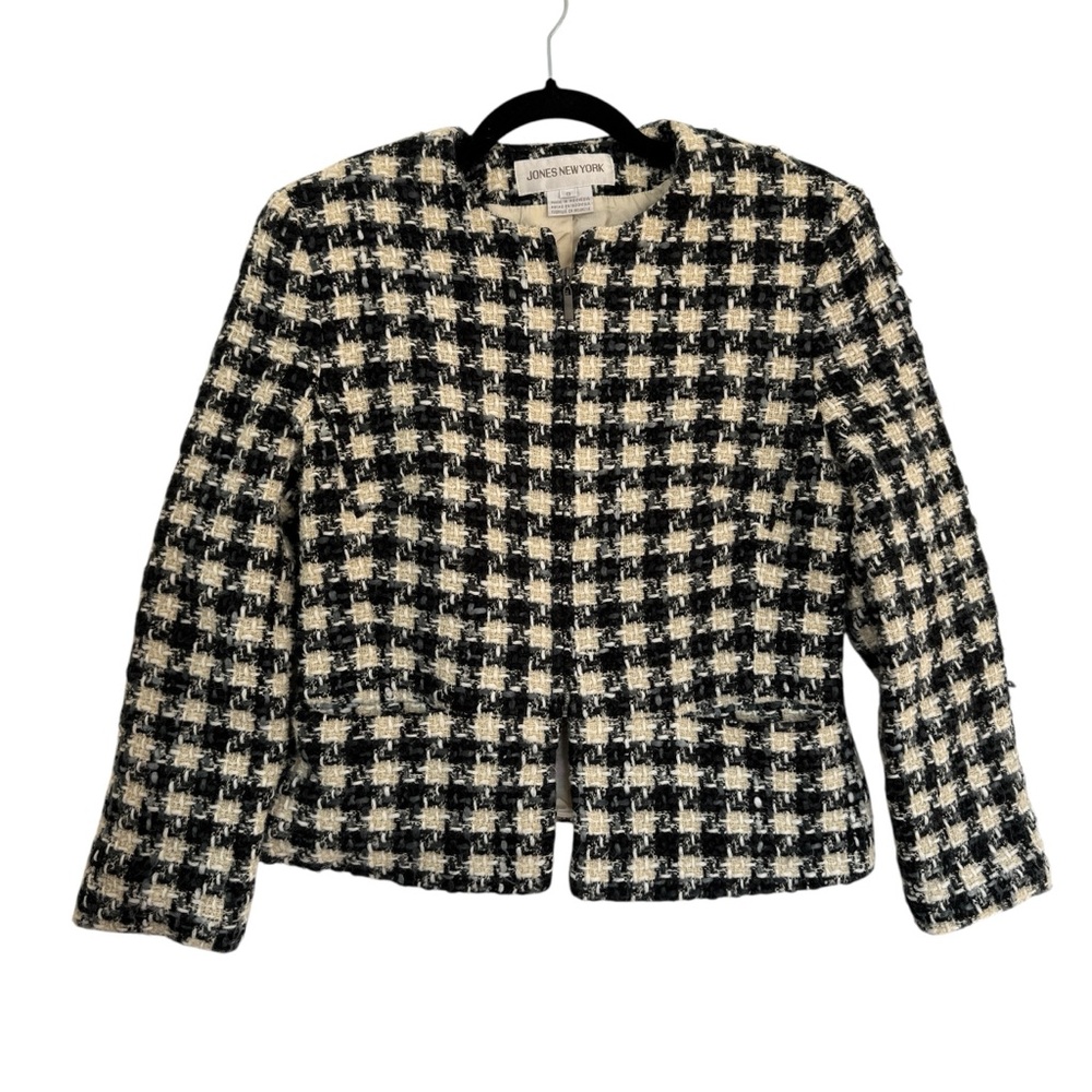 Vintage Jones New York Houndstooth Zip Jacket Women’s Size 8